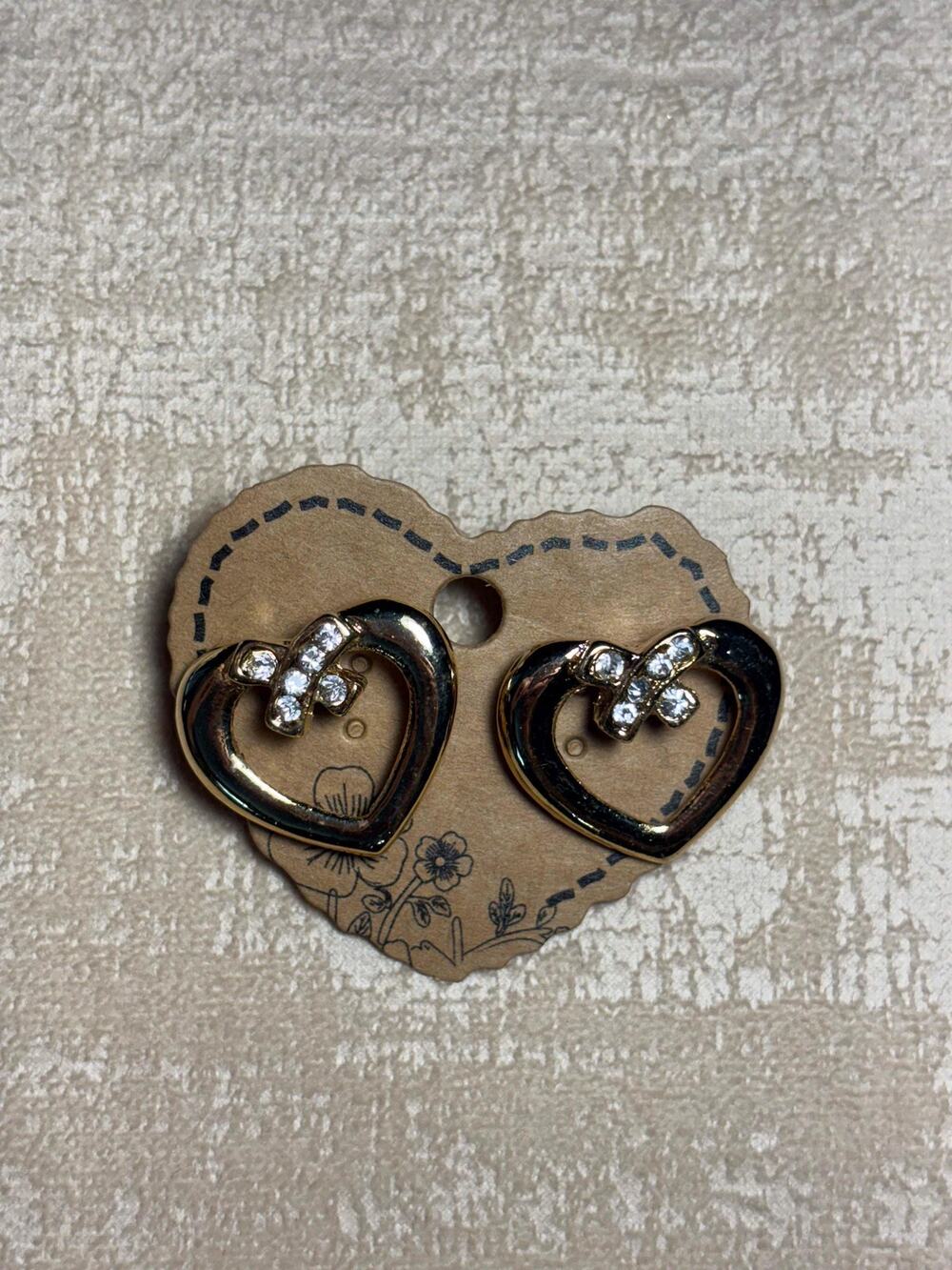 Gold Tone Heart Rhinestone Stud Earrings Small Heart Studs